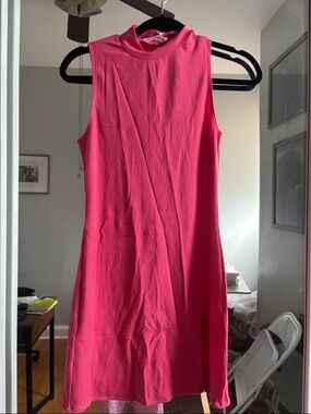 Reformation Sleeveless Ribbed Mock-Neck Dress in Bright Pink